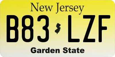 NJ license plate B83LZF