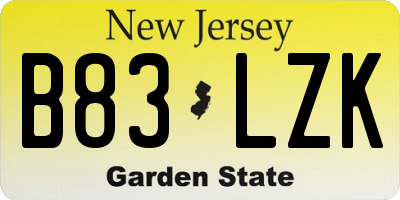 NJ license plate B83LZK