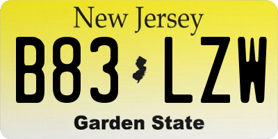 NJ license plate B83LZW