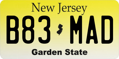 NJ license plate B83MAD