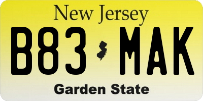 NJ license plate B83MAK