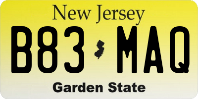NJ license plate B83MAQ