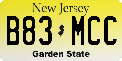 NJ license plate B83MCC