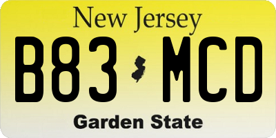 NJ license plate B83MCD