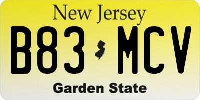 NJ license plate B83MCV