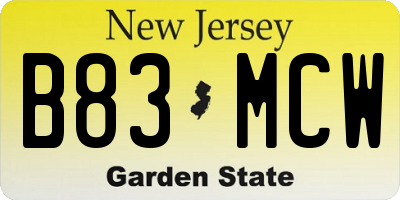 NJ license plate B83MCW