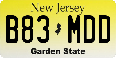 NJ license plate B83MDD