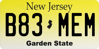 NJ license plate B83MEM