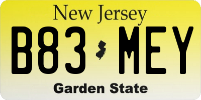 NJ license plate B83MEY