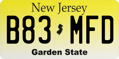 NJ license plate B83MFD