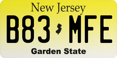 NJ license plate B83MFE