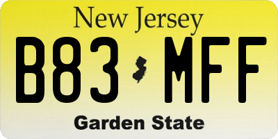 NJ license plate B83MFF