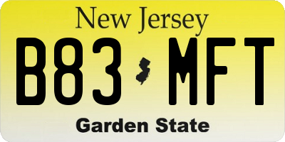NJ license plate B83MFT