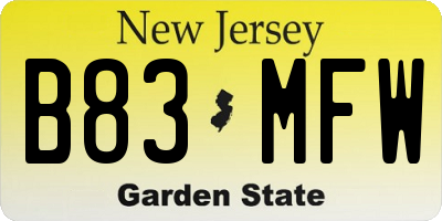 NJ license plate B83MFW