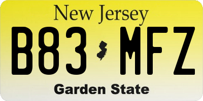 NJ license plate B83MFZ