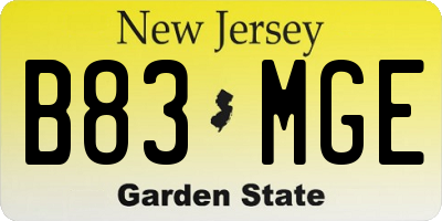 NJ license plate B83MGE