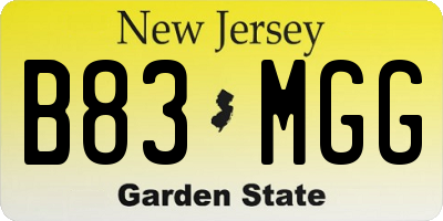 NJ license plate B83MGG