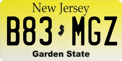 NJ license plate B83MGZ