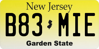 NJ license plate B83MIE