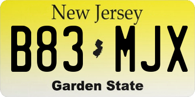 NJ license plate B83MJX