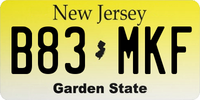 NJ license plate B83MKF