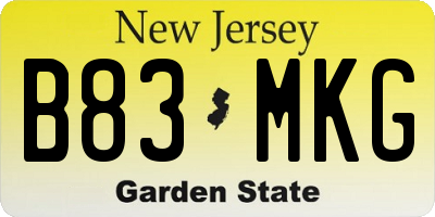 NJ license plate B83MKG