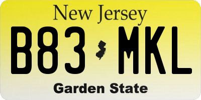 NJ license plate B83MKL