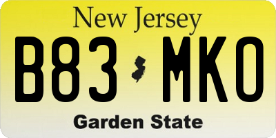 NJ license plate B83MKO