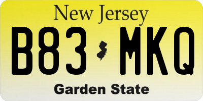 NJ license plate B83MKQ