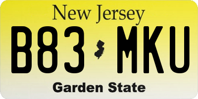 NJ license plate B83MKU