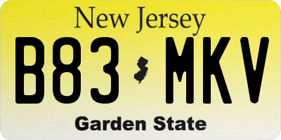 NJ license plate B83MKV