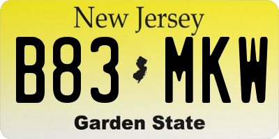 NJ license plate B83MKW
