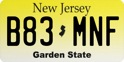 NJ license plate B83MNF
