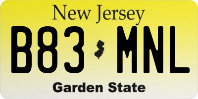 NJ license plate B83MNL