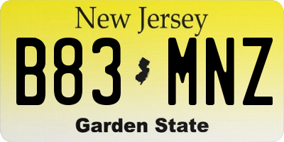 NJ license plate B83MNZ