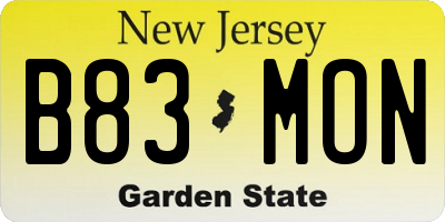 NJ license plate B83MON