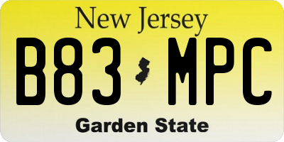 NJ license plate B83MPC