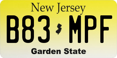 NJ license plate B83MPF