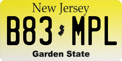 NJ license plate B83MPL