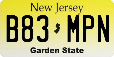 NJ license plate B83MPN