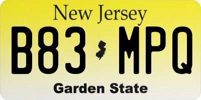 NJ license plate B83MPQ