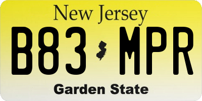 NJ license plate B83MPR