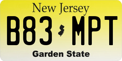 NJ license plate B83MPT