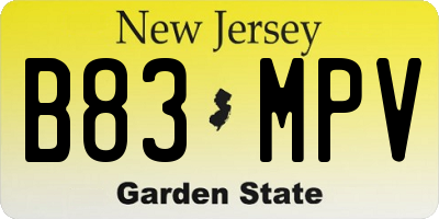 NJ license plate B83MPV