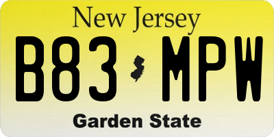 NJ license plate B83MPW