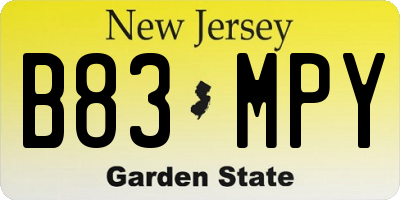 NJ license plate B83MPY