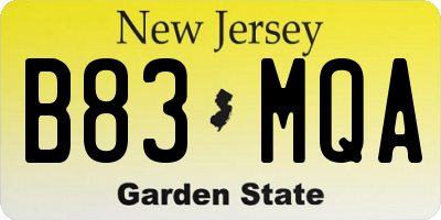 NJ license plate B83MQA