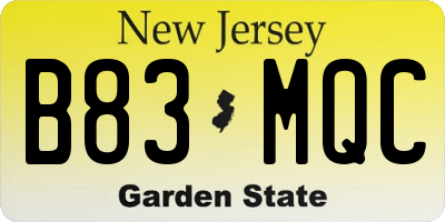 NJ license plate B83MQC