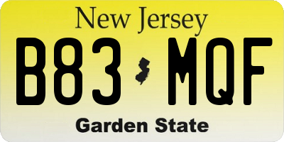NJ license plate B83MQF
