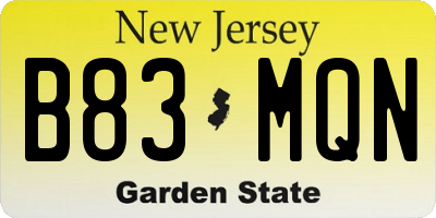 NJ license plate B83MQN